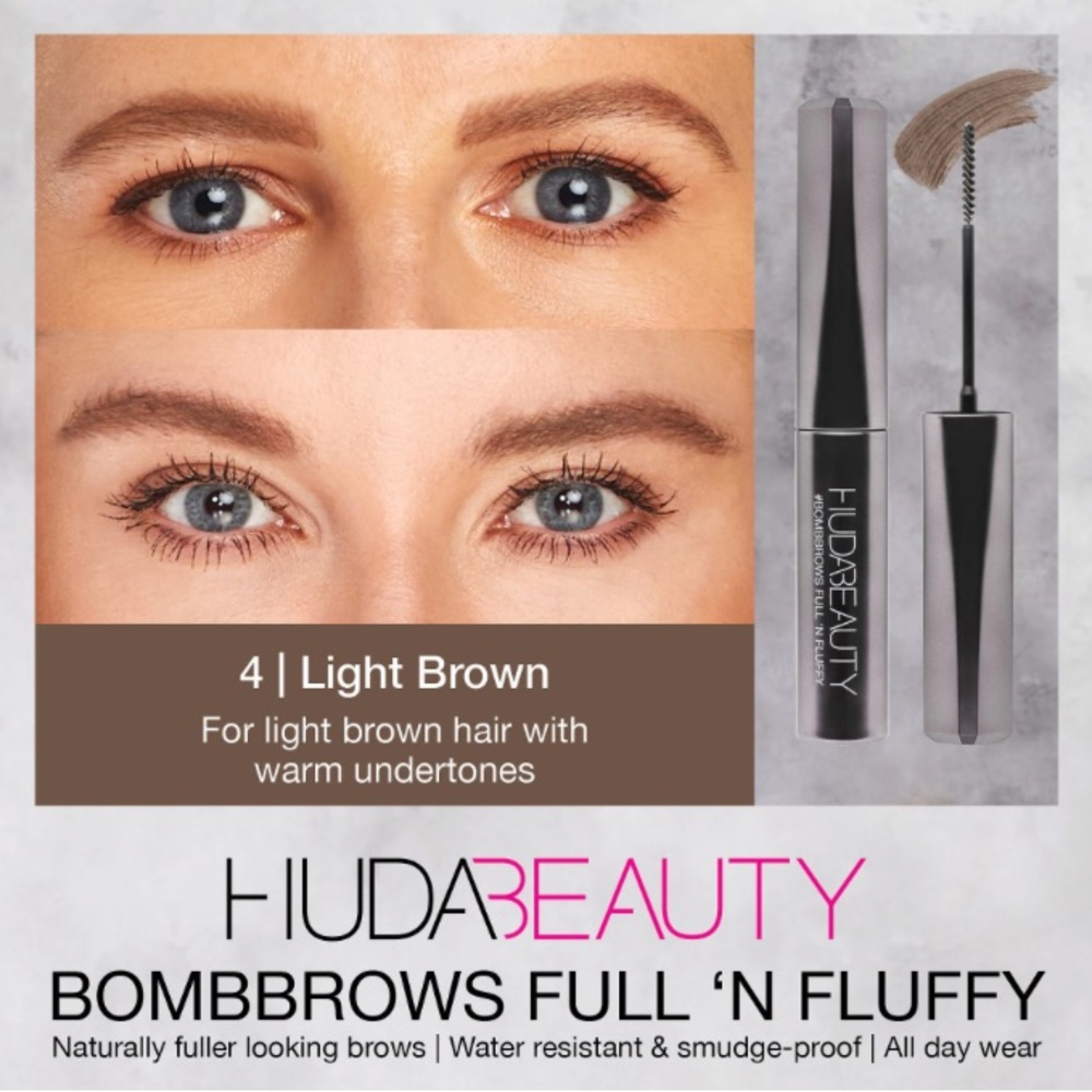π HUDA BEAUTY #4 Light Brown #BombBrows Full βn Fluffy Volumizing Fiber Gel - Picture 2 of 7